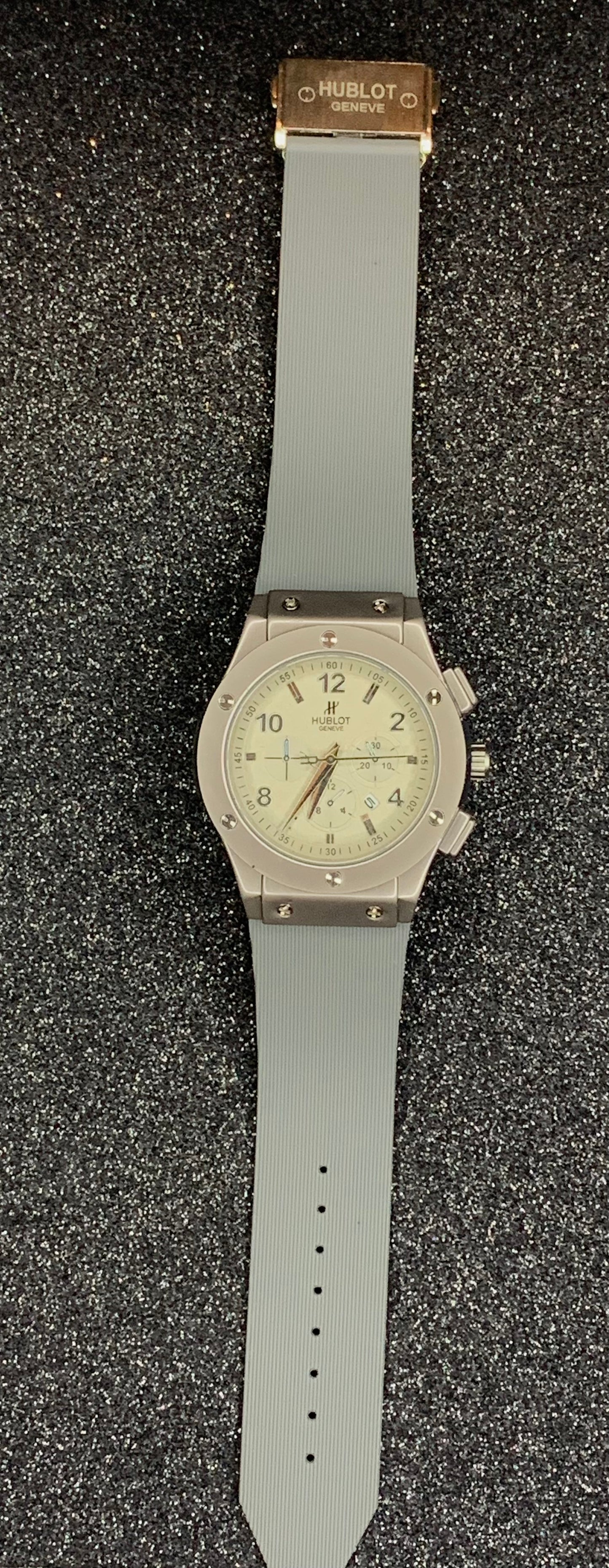 Imported HUB LOT Grey Watch Leather Strap (MW#3007)