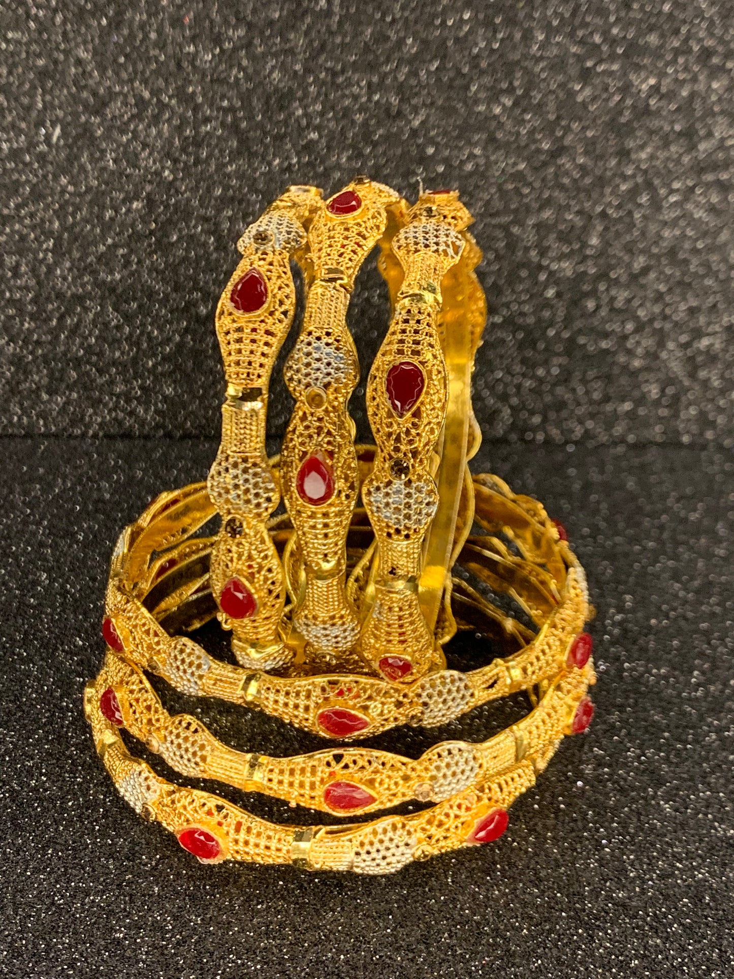 Imported Red Stone Premium Bangles (6 Pieces) [BANG-3001]