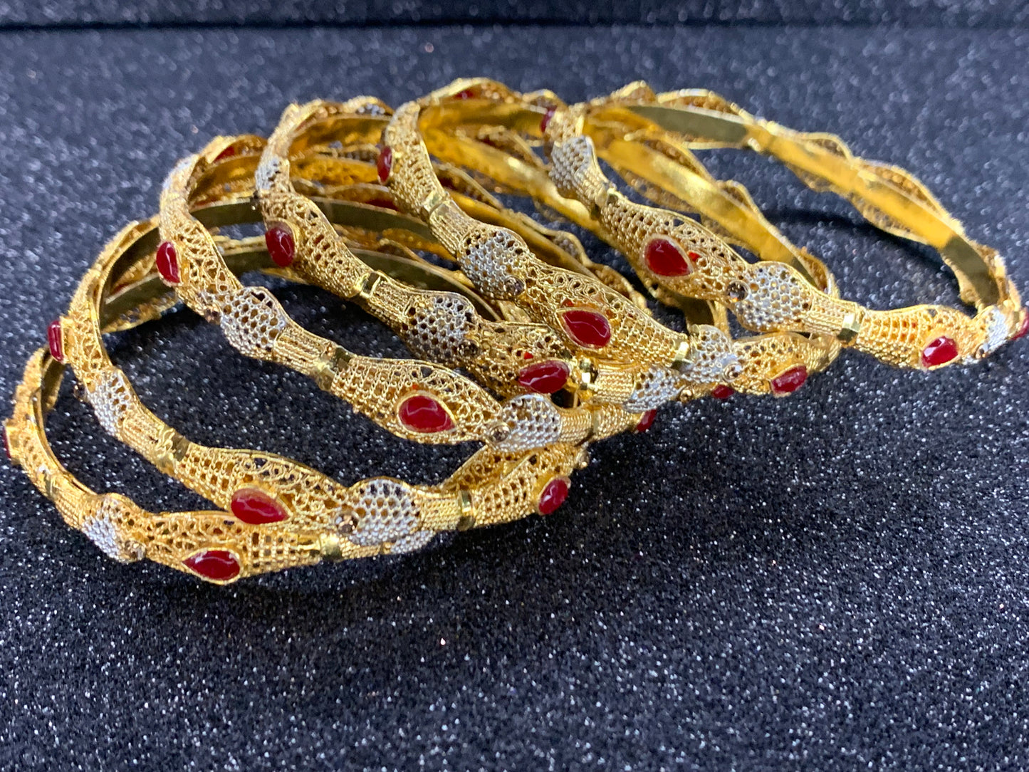 Imported Red Stone Premium Bangles (6 Pieces) [BANG-3001]