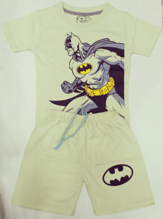 Kids 2 Pc Shirt + Shorts BAT-MAN (Light Yellow) Imported Stuff [KB2008]