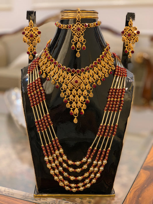 Imported Red Stone Exclusive Full Bridal Set (5 Pieces) [FBS-3003]